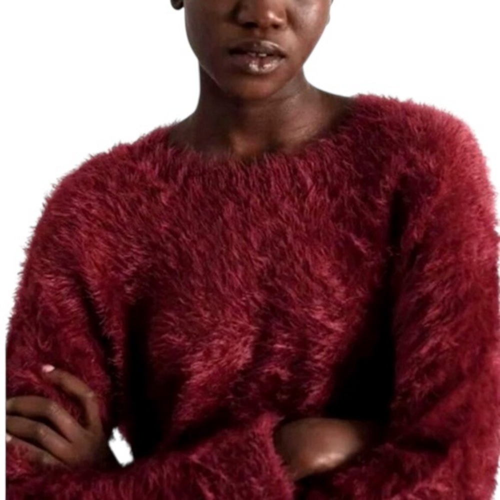One Teaspoon Sugarloaf Soft Cozy Knit Eyelash Sweater Bordeaux Burgundy Small